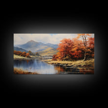 Carregar imagem no visualizador da galeria, Autumn By The Lake, Framed Canvas Print, Original Landscape Painting, Fall Decor, Boho Minimalist Farmhouse Decor, Rustic Art
