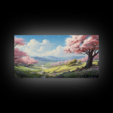 Cargar imagen en el visor de la galería, Cherry Blossom Art, Mountains Wall Art, Spring Art, Panoramic Art, Wall Art, Canvas Art, Landscape Art, Teacher Gift, Family Room Art
