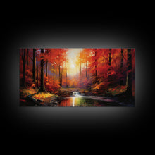 Carregar imagem no visualizador da galeria, Forest Wall Art, Autumn Art, Sunset Wall Art, Lake Art Panoramic Art, Wall Art, Canvas Art, Landscape Art, Tiny House Decor, Game Room Decor
