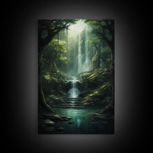 Load image into Gallery viewer, Enchanter Forest, Waterfalls Wall Art, Fantasy Artwork, Canvas Print, Wall Art, Vertical Print, Video Game Art, College Dorm Decor
