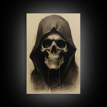 Cargar imagen en el visor de la galería, Cool Halloween Decor, Portrait Of The Grim Reaper, Spooky Halloween Art, Framed Canvas Print, Halloween Canvas Art
