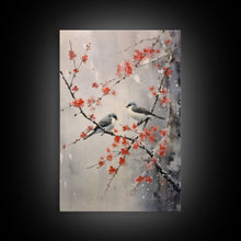 Cargar imagen en el visor de la galería, Cherry Blossom Tree, Japanese Wall Print, Bird Wall Art,  Asian Art, Canvas Print, Wall Art, Vertical Print, Country Home Decor, Office Art
