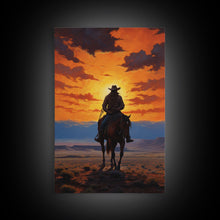Load image into Gallery viewer, Cowboy Silhouette Wall Art, Western Wall Decor, Sunset Wall Art, Canvas Print, Wall Art, Vertical Art, Teen Boy Wall Art, Rustic Wall Decor
