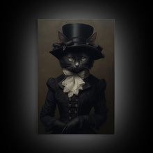 Carregar imagem no visualizador da galeria, Cute Renaissance Cat, Black Cat Print, Goth Home Decor, Art Canvas Print, Dark Academia, Gothic Victorian, Halloween Decor, Witch Familiar
