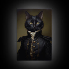 Carregar imagem no visualizador da galeria, Admiral Meow Reporting For Duty, Victorian Cat Portrait Art, Framed Canvas Print, Gothic Dark Academia Wall Art
