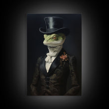 Load image into Gallery viewer, Dark Academia Victorian Gothic Gecko Art, Framed Canvas Print or Canvas, Halloween Art, Spooky Decor, Halloween Decoration, Witch Familiar
