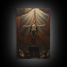 Load image into Gallery viewer, The Macabre Circus, Spooky Cursed Circus Act, Framed Canvas Print, Halloween Poster Art, Horror Prints, Victorian Circus Act
