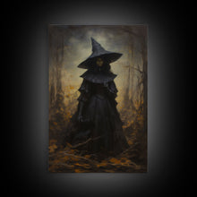 Load image into Gallery viewer, Gothic Witch Art, Framed Halloween Canvas, Canvas Print, Spooky Halloween Wall Art, Halloween Decoration, Witchy Decor
