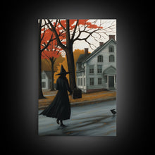 Load image into Gallery viewer, Halloween Abstract Art, Framed Canvas Print, Witch On The Streets of Salem, Halloween Decor- Witchcraft Art
