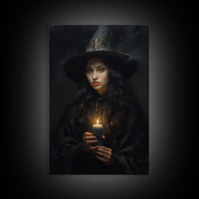 Load image into Gallery viewer, The Witch And The Candle, Gothic Victorian Art, Framed Canvas Print, Halloween Canvas, Halloween Decoration, Dark Academia Gothic Art
