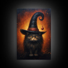 Load image into Gallery viewer, Cute Witch&#39;s Familiar Cat Halloween Art, Cat Witch, Cat Painting, Cute Cat Print, Halloween Decor
