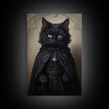 Load image into Gallery viewer, Cute Victorian Cat Portrait, Halloween Decor, Oil Painting Of A Gothic Victorian Cat, Halloween Wall Art, Framed Canvas Print
