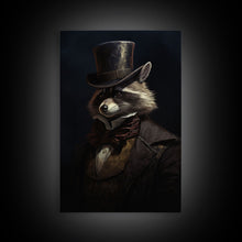 Carregar imagem no visualizador da galeria, Funny Raccoon Art, Framed Canvas Print Or Poster, Funny Halloween Art, Victorian Raccoon Oil Painting Portrait, Victorian Business Raccoon
