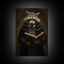 Carregar imagem no visualizador da galeria, Funny Raccoon Art, Framed Canvas Print Or Poster, Funny Halloween Art, Victorian Raccoon Oil Painting Portrait, Victorian Preacher Raccoon
