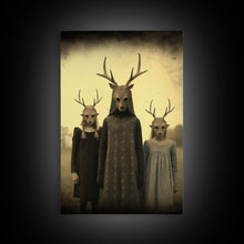 Load image into Gallery viewer, The Cult Of The Deer, Creepy Halloween Wall Art, Framed Canvas Print, Occult Art, Dark Academia, Creepy Photography
