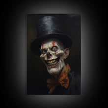 Load image into Gallery viewer, Creepy Clown Art Canvas Print, Victorian Horror Decor, Gothic Halloween Art, Framed Canvas, Halloween Canvas, Scary Wall Art, Unusual Decor
