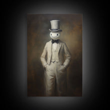 Load image into Gallery viewer, Ghost Wearing A Top Hat, Victorian Gentleman Ghost, Framed Canvas Print, Halloween Canvas Art, Unique Spooky Decor, Gothic Dark Academia Art
