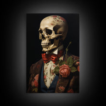 Load image into Gallery viewer, Spooky Halloween Art, Floral Skeleton, Framed Canvas Print, Skeletal Art, Halloween Art Print, Halloween Decoration, Halloween Printables
