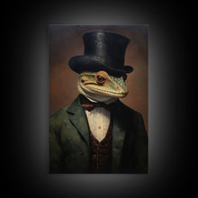 Load image into Gallery viewer, Dark Academia Victorian Gecko Art, Framed Canvas Print or Canvas, Halloween Art, Spooky Decor, Halloween Decoration

