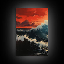 Carregar imagem no visualizador da galeria, Asian Art, Japanese Wall Art, Ocean Waves, Sunset Art, Canvas Print, Wall Art, 3 Piece Wall Art, Trendy Wall Art, Modern Art Prints
