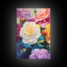 Carregar imagem no visualizador da galeria, Beautiful Rose Art, Framed Canvas Print, Floral Art, Botanical  Decor, Blue and Yellow Roses, 3 Piece Art Set
