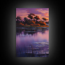 Carregar imagem no visualizador da galeria, Beautiful 3 Piece Wall Art, Framed Canvas Print, 3 Piece Set, Lake House Decor, Sunset Over The Purple Marsh, Above Sofa Art

