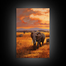 Load image into Gallery viewer, Elephant Print, Animal Wall Art, Sunset Print, Canvas Print, Wall Art, 3 Piece Wall Art, Nature Print, Retirement Gifts, Modern Office Art
