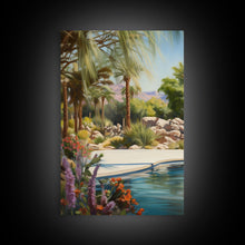 Load image into Gallery viewer, Desert Wall Art, Palm Trees Art, Oasis Print, Lake Art, Canvas Print, Wall Art, 3 Piece Wall Art, Thank You Gift, Above Bed Art, Travel Art
