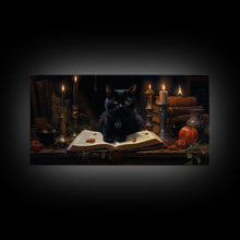 Load image into Gallery viewer, The Witch's Familiar, Black Cat Art, Witch Print, Framed Canvas or Poster, Victorian Oil Painting, Dark Academia, Witchcraft Decor
