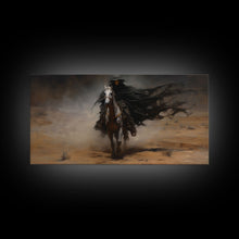 Load image into Gallery viewer, Death Rides A Pale Horse, Framed Canvas Print, Cowboy Grim Reaper, Spooky Halloween Art Print
