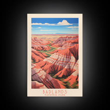 Carregar imagem no visualizador da galeria, Badlands National Park, Framed Wall Art Canvas Print, Travel Poster, South Dakota Travel Art, Roadtrip Decor, Cool Art, Retro State Park Art
