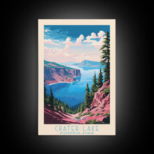 Load image into Gallery viewer, Crater Lake National Park Travel Poster Print, Canvas Print Wall Art, Oregon Travel Art, Midcentury Modern Travel Decor
