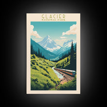 Carregar imagem no visualizador da galeria, Glacier National Park Travel Poster Art, Canvas Print Wall Art, Montana Travel Art, Midcentury Modern Travel Decor, MCM Wall Art
