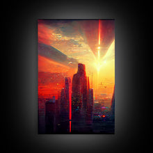 Load image into Gallery viewer, Cyberpunk City At Sunset, Futuristic, 3 Piece Wall Art, Ready To Hang Canvas Print, Cool Living Room Wall Art Decor
