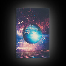 Load image into Gallery viewer, Disco Ball Print, Disco Ball Decor, Canvas Print, Wall Hanging, Portrait Art, Retro Wall Art, Trendy Wall Art, Game Room Decor, Couple Gift
