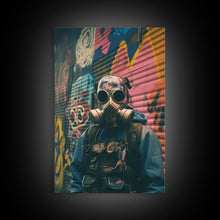 Load image into Gallery viewer, Gas Mask, Urban Wall Art, Graffiti, Canvas Print, Wall Hanging, Portrait Art, Bedroom Prints, Modern Home Decor, Dorm Room Art, RV Decor
