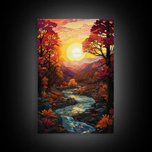 Carregar imagem no visualizador da galeria, Beautiful Fall Decor, Framed Canvas Print, Mosaic / Stained Glass Style Painting, Gliclee Print, Autumn Decor, Thanksgiving Decorations
