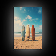 Load image into Gallery viewer, Surf Board Art, Framed Canvas Print, Surf Decor, Surf Art, Surfboard Wall Art, Surf Wall Art, Surf Poster, Surf Board Decor, Beach House Art

