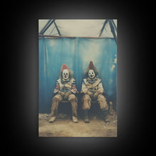 Load image into Gallery viewer, Clown Art, Clown Print, Canvas Print, Wall Hanging, Portrait Art, Halloween Wall Decor, Spooky Room Decor, Moody Wall Art, Horror Decor
