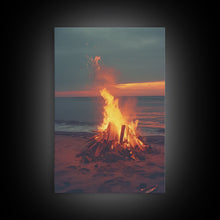 Carregar imagem no visualizador da galeria, Beach Campfire Under The Stars, Photography Print, Framed Canvas Print, Beach House Decor, Coastal Decor, Beach Print, Beach Art
