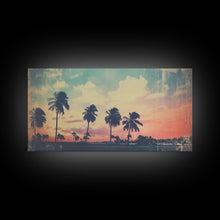 Load image into Gallery viewer, Distressed Old Photo Of Miami Beaches In the 1980s - Framed Canvas Print - Photography Print - Vaporwave Aesthetic Wall Art
