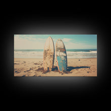 Carregar imagem no visualizador da galeria, Abandoned Surfboards On Miami Beaches In the 1980s - Framed Canvas Print - Photography Print - Vaporwave Aesthetic Wall Art
