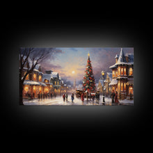 Cargar imagen en el visor de la galería, Christmas Tree In The Town Square - Winter Art - Christmas Gift Idea - Framed Canvas Print - Winter Wall Decor, Winter Print Christmas Decor
