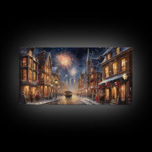 Cargar imagen en el visor de la galería, Christmas / New Years Fireworks - Framed Canvas Print - Christmas Wall Art - Christmas Oil Painting - Holiday Decor - Seasonal Art
