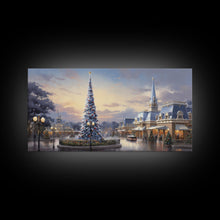 Cargar imagen en el visor de la galería, Christmas Decor Handmade, Framed Canvas Print, Beautiful Winter Wonderland Christmas Village, Christmas Tree Art
