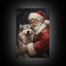Cargar imagen en el visor de la galería, Santa Claus and his Alaskan Malamute, Christmas Wall Art, Dog Gift, Christmas Dog, Winter Wall Art, Santa Decor, Santa Art Print
