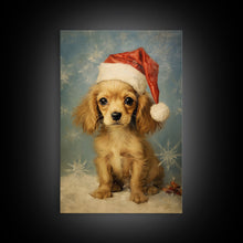 Load image into Gallery viewer, Cocker Spaniel Puppy In A Santa Hat, Framed Canvas Print, Christmas Decor, Holiday Decor, Seasonal Wall Decor, Farmhouse Christmas
