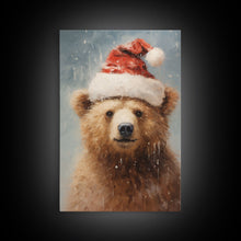 Carregar imagem no visualizador da galeria, Cute Christmas Bear In A Santa Hat, Framed Canvas Print, Christmas Art, Christmas Decor, Christmas Art Print, Christmas Wall Art
