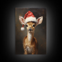 Cargar imagen en el visor de la galería, Cute Deer Wearing A Santa Hat, Christmas Decor, Woodland Animals, Christmas Wall Art, Winter Decor, Holiday Decor, Seasonal Decor
