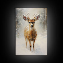 Carregar imagem no visualizador da galeria, Cute Buck Wearing A Santa Hat, Christmas Decor, Woodland Animals, Christmas Wall Art, Winter Decor, Holiday Decor, Seasonal Decor, Cute Deer
